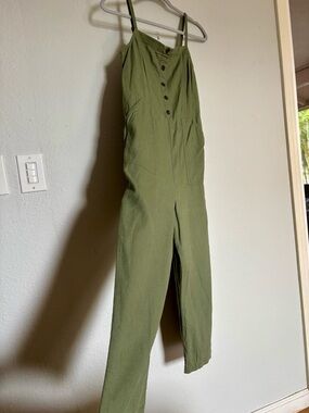 Old Navy Olive Green Sleeveless Button-Front Jumpsuit